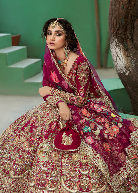 Red Embroidered Raw Silk Bridal Lehenga (3-Piece) - Image 7