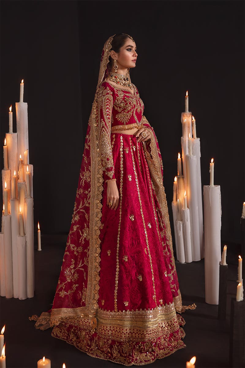 Deep Red Embroidered Raw Silk Lehenga Choli (3-Piece) - Image 1