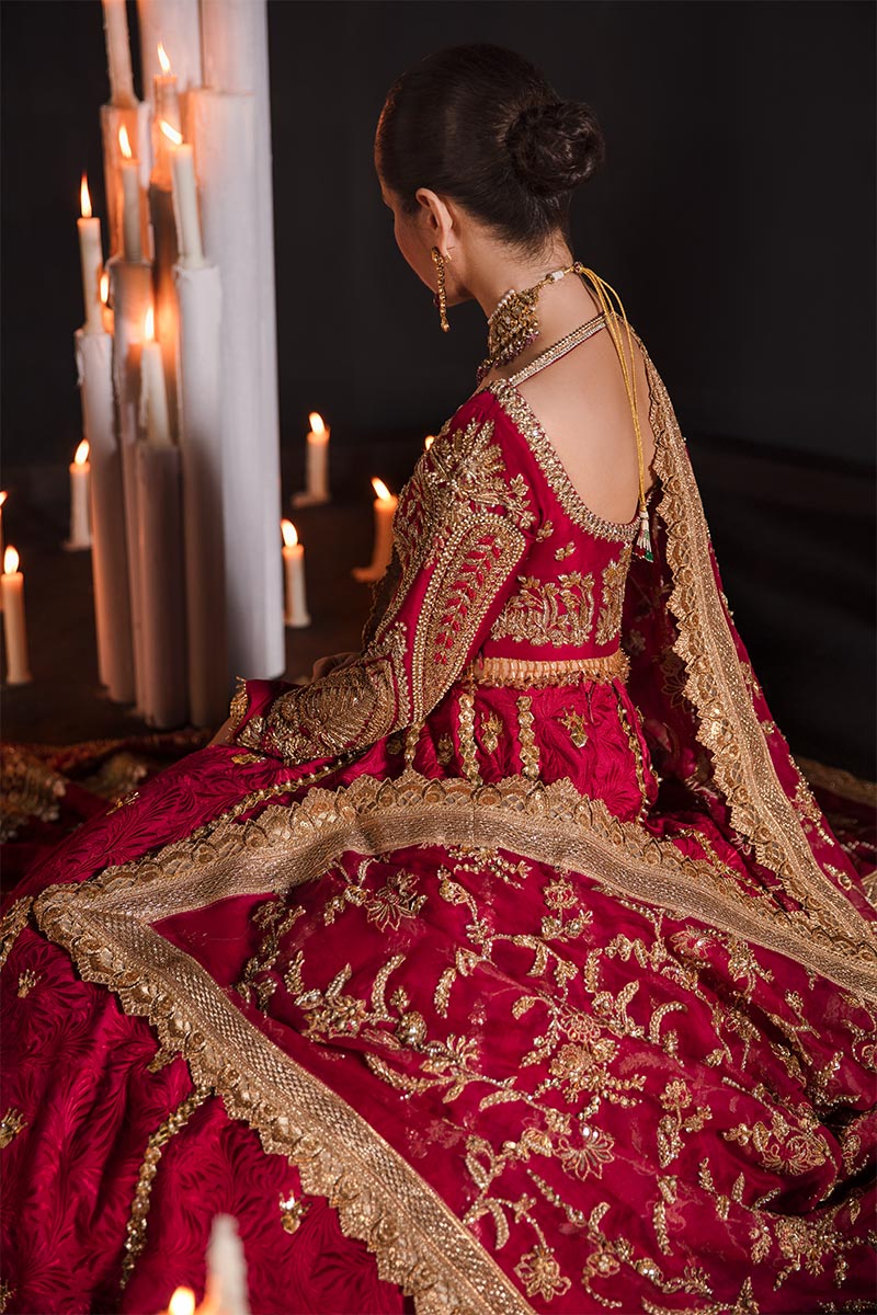 Deep Red Embroidered Raw Silk Lehenga Choli (3-Piece) - Image 5
