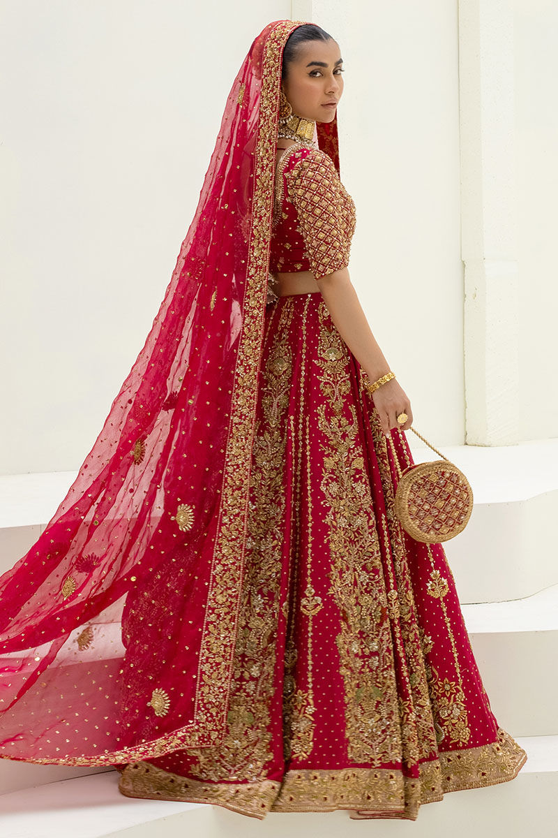 Red Embellished Raw Silk Lehenga Choli (3-Piece) - Image 3