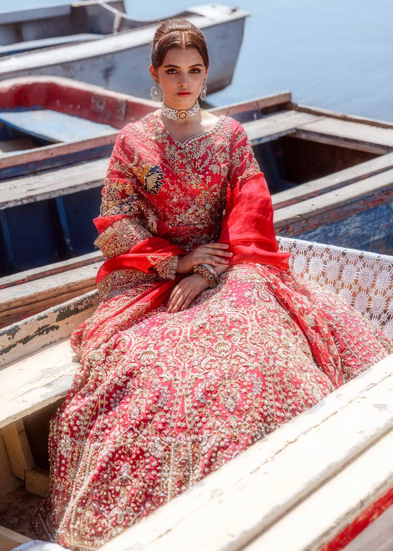 Ruby Red Embroidered Raw Silk Lehenga Choli (3-Piece) - Image 2