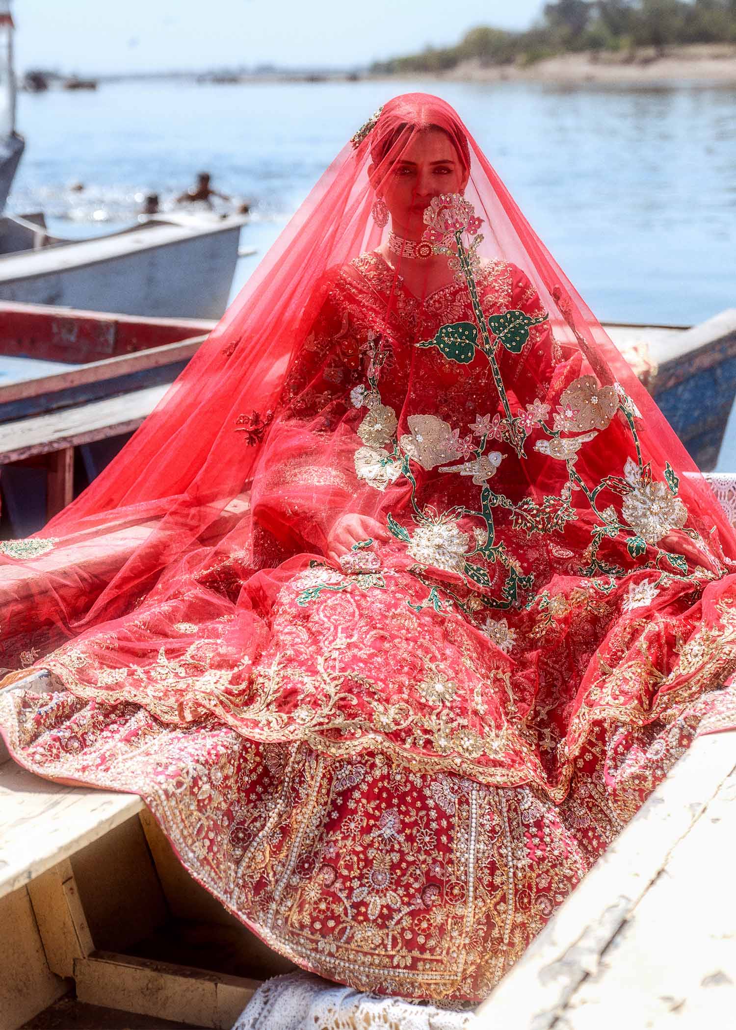 Ruby Red Embroidered Raw Silk Lehenga Choli (3-Piece) - Image 8