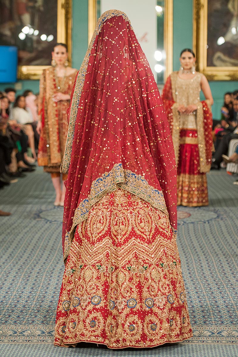 Pakistani Red Embroidered Raw Silk Bridal Lehenga (3-Piece) - Image 2