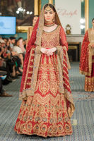 Pakistani Red Embroidered Raw Silk Bridal Lehenga (3-Piece) - Image 3