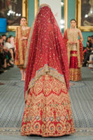 Pakistani Red Embroidered Raw Silk Bridal Lehenga (3-Piece) - Image 4