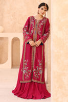 Pakistani Chilly Red Hand-Embellished Raw Silk Jacket Lehenga (2-Piece) - Image 3