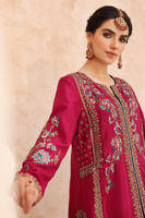 Pakistani Chilly Red Hand-Embellished Raw Silk Jacket Lehenga (2-Piece) - Image 4