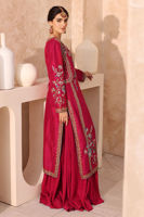 Pakistani Chilly Red Hand-Embellished Raw Silk Jacket Lehenga (2-Piece) - Image 6