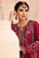 Pakistani Chilly Red Hand-Embellished Raw Silk Jacket Lehenga (2-Piece) - Image 7