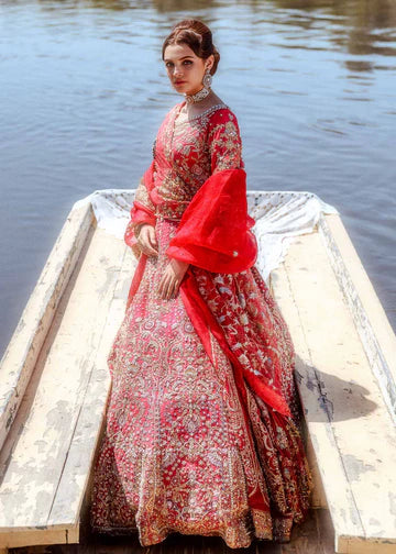 Ruby Red Embroidered Raw Silk Lehenga Choli (3-Piece) - Image 1