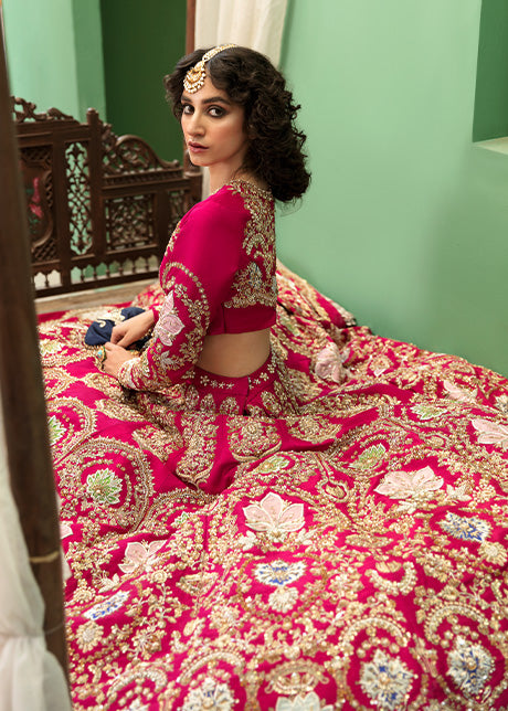 Wine Red Embroidered Raw Silk Lehenga Choli (3-Piece) - Image 3
