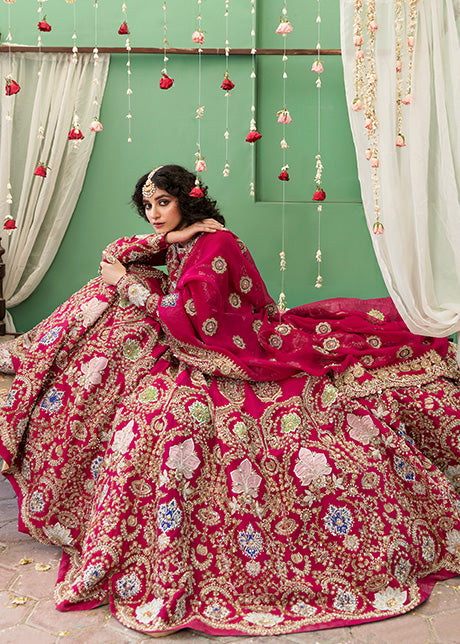 Wine Red Embroidered Raw Silk Lehenga Choli (3-Piece) - Image 5