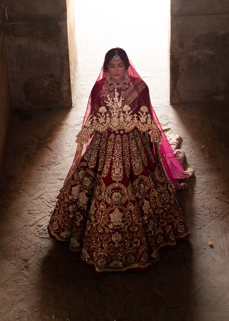 Wine Red Embroidered Raw Silk Lehenga Choli (3-Piece) - Image 9