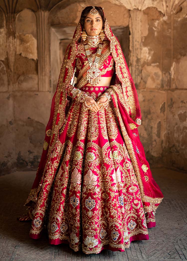 Wine Red Embroidered Raw Silk Lehenga Choli (3-Piece) - Image 1