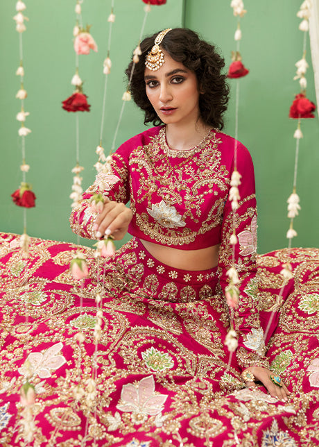 Wine Red Embroidered Raw Silk Lehenga Choli (3-Piece) - Image 6