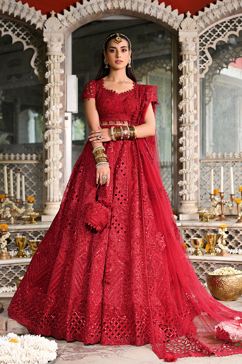 Deep Red Embroidered Raw Silk & Organza Lehenga (3-Piece) - Image 1