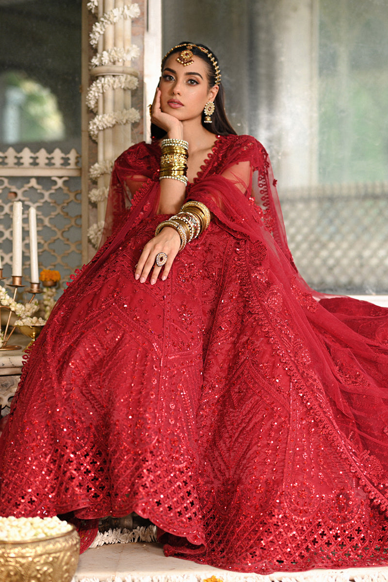Deep Red Embroidered Raw Silk & Organza Lehenga (3-Piece) - Image 5