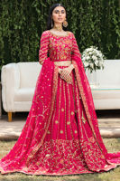 Pakistani Cherry Red Embroidered Raw Silk Lehenga (3-Piece) - Image 2