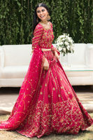 Pakistani Cherry Red Embroidered Raw Silk Lehenga (3-Piece) - Image 3