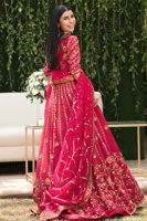 Pakistani Cherry Red Embroidered Raw Silk Lehenga (3-Piece) - Image 4