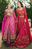 Pakistani Cherry Red Embroidered Raw Silk Lehenga (3-Piece) - Image 6