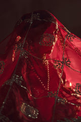 Deep Red Embroidered Raw Silk Lehenga Choli (3-Piece) - Image 10