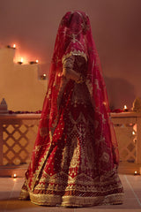 Deep Red Embroidered Raw Silk Lehenga Choli (3-Piece) - Image 11