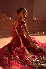 Deep Red Embroidered Raw Silk Lehenga Choli (3-Piece) - Image 12