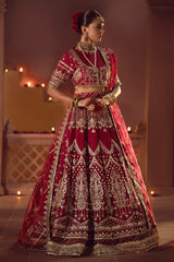 Deep Red Embroidered Raw Silk Lehenga Choli (3-Piece) - Image 2