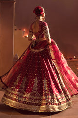 Deep Red Embroidered Raw Silk Lehenga Choli (3-Piece) - Image 3