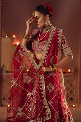 Deep Red Embroidered Raw Silk Lehenga Choli (3-Piece) - Image 6