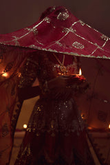 Deep Red Embroidered Raw Silk Lehenga Choli (3-Piece) - Image 9