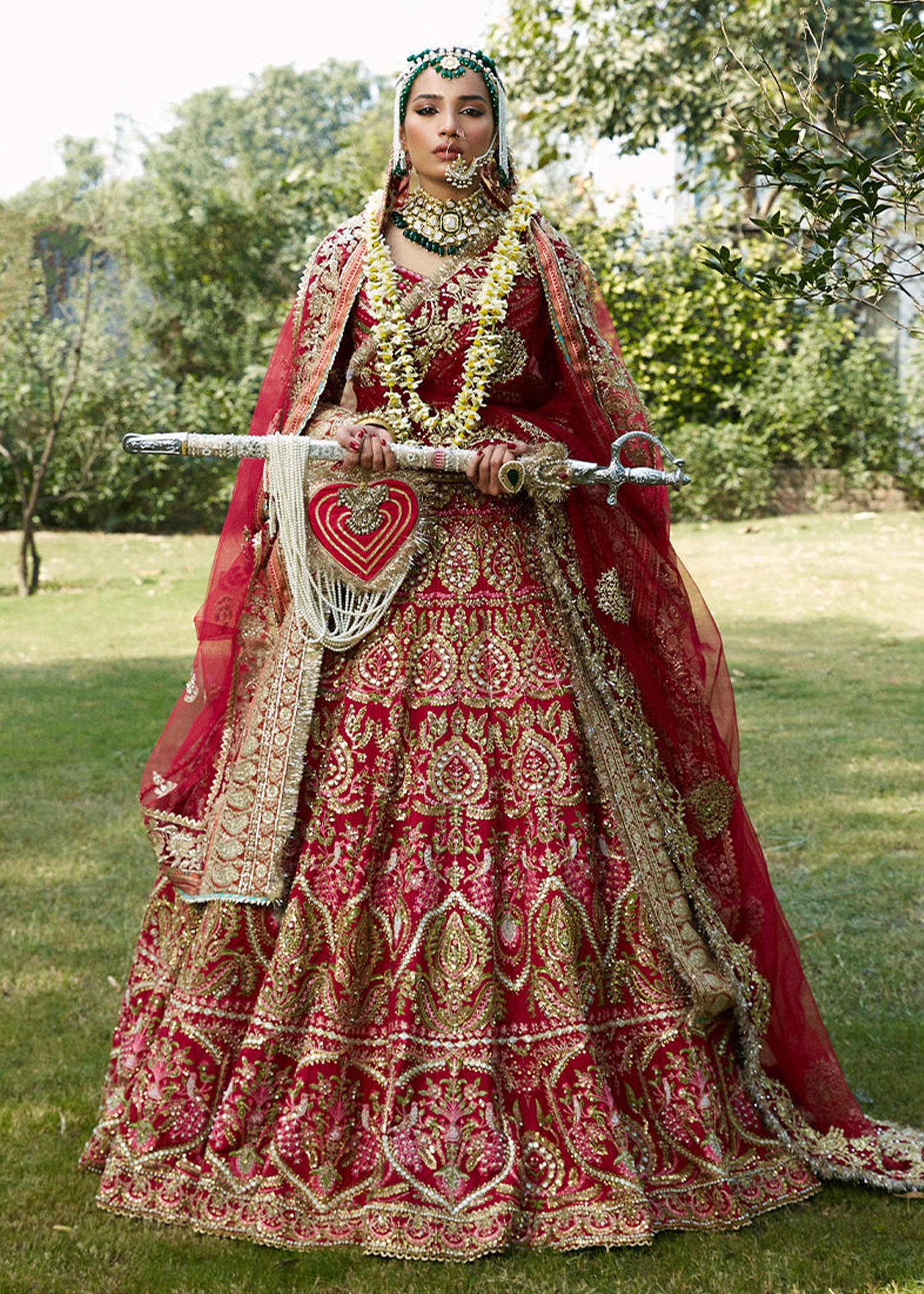 Sindhoori Red Embellished Raw Silk Lehenga Choli (3-Piece) - Image 1