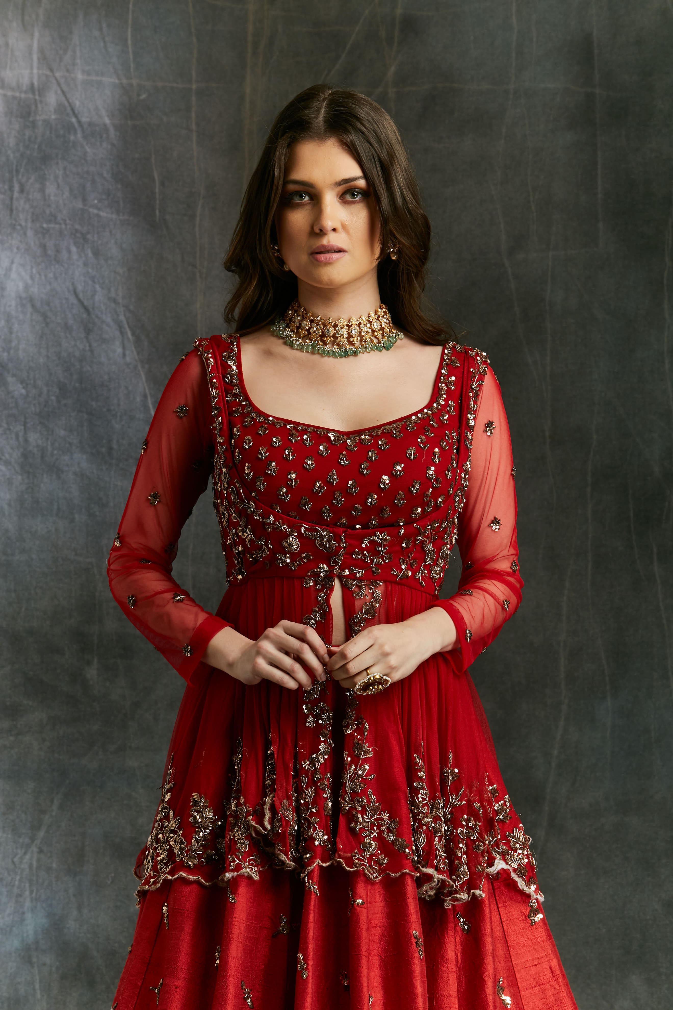 Red Sequin Raw Silk Lehenga Set (3-Piece) - Image 12