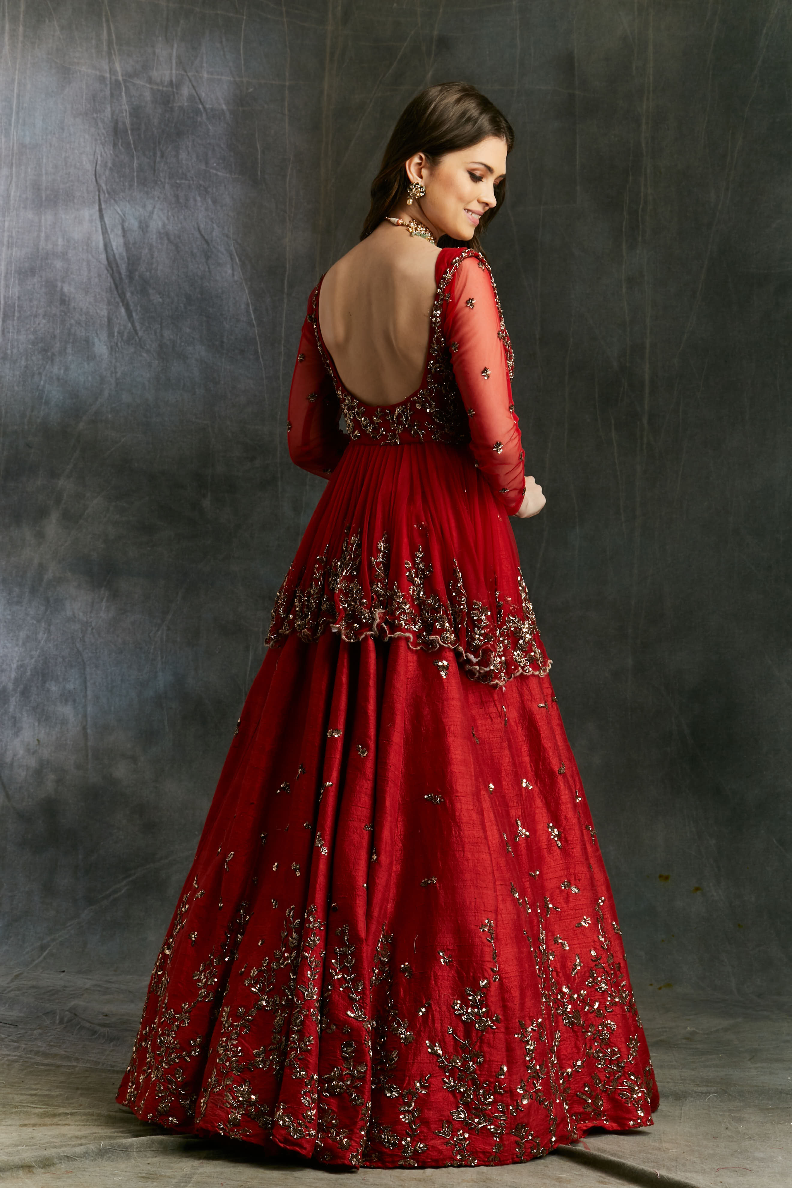 Red Sequin Raw Silk Lehenga Set (3-Piece) - Image 13