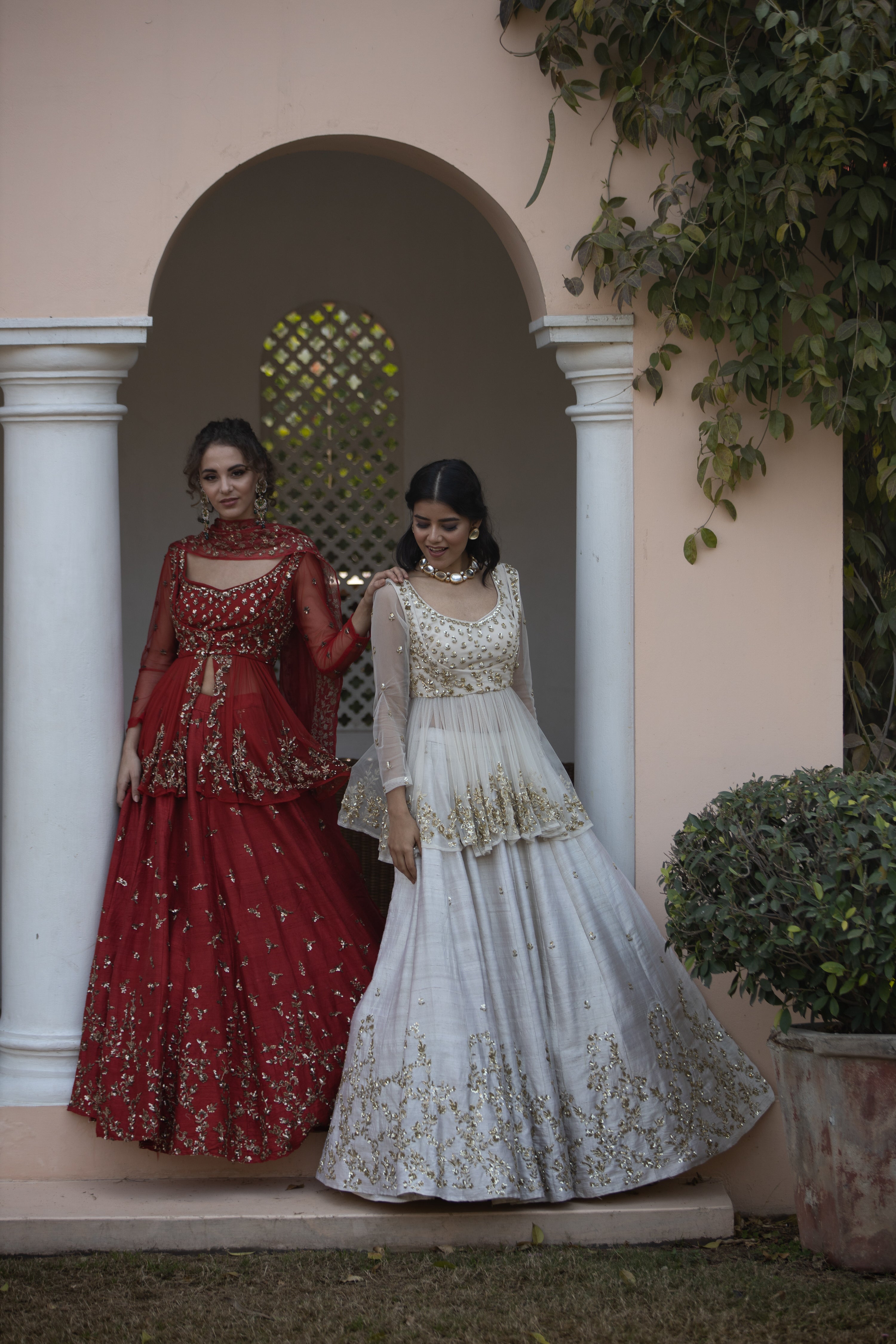 Red Sequin Raw Silk Lehenga Set (3-Piece) - Image 3