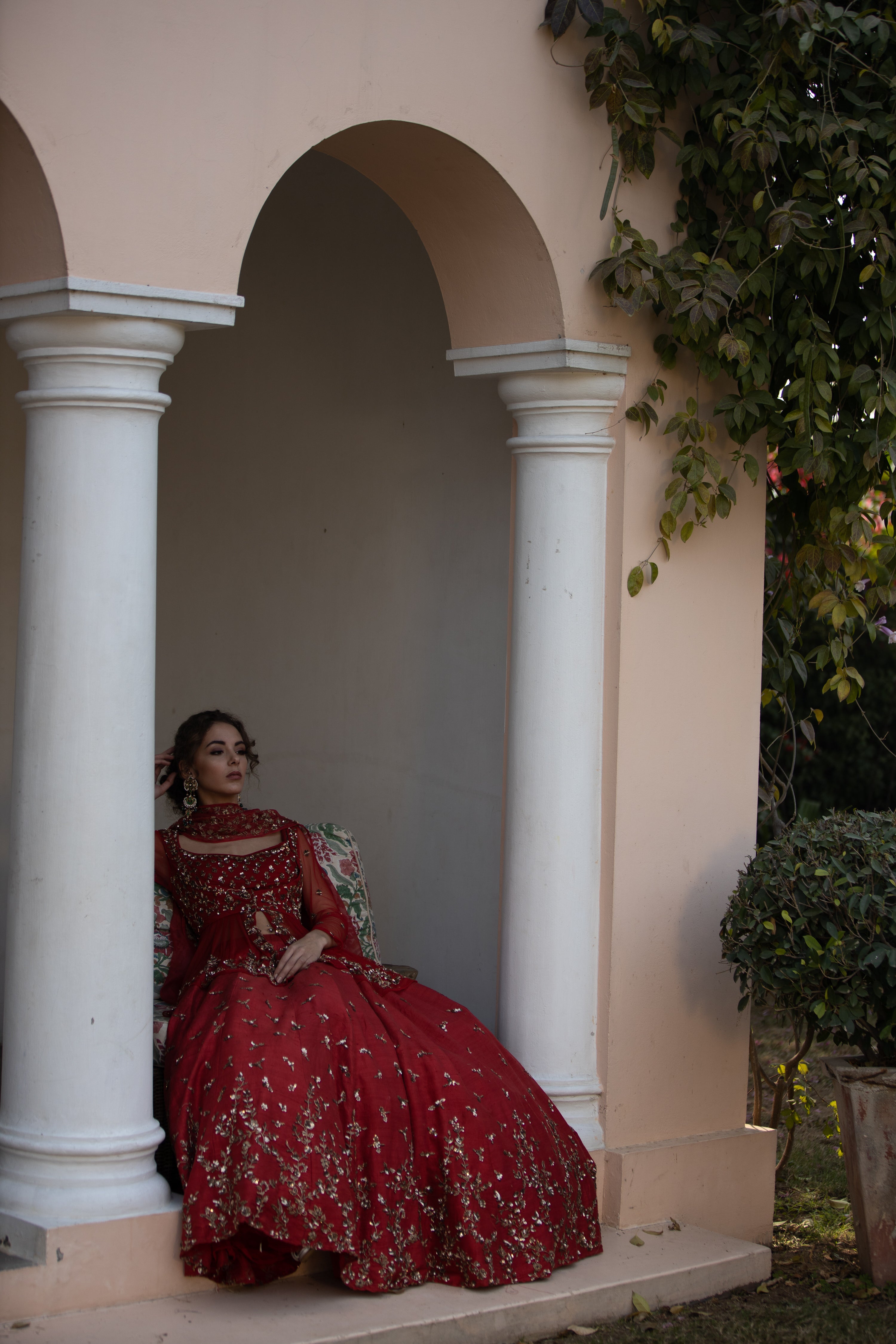 Red Sequin Raw Silk Lehenga Set (3-Piece) - Image 5