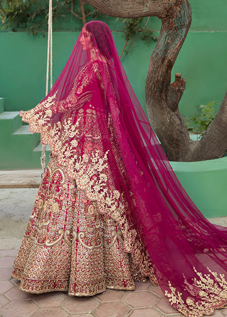 Red Embroidered Raw Silk Bridal Lehenga (3-Piece) - Image 10