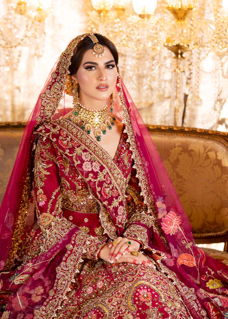 Red Embroidered Raw Silk Bridal Lehenga (3-Piece) - Image 3