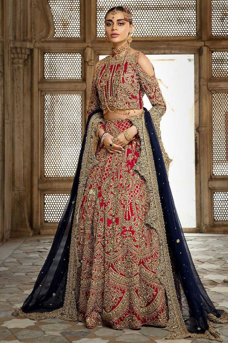 Red Zardozi Raw Silk Bridal Lehenga (3-Piece) - Image 1