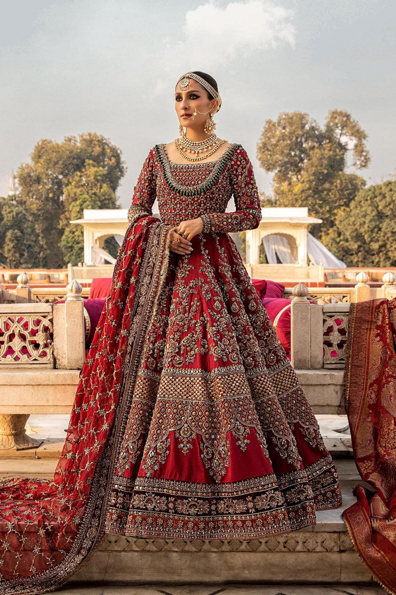 Pakistani Red Zardozi Raw Silk Bridal Lehenga (3-Piece) - Image 1