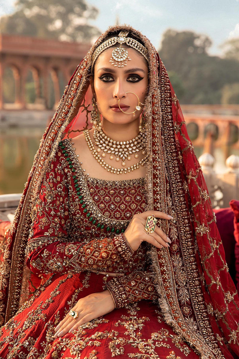 Pakistani Red Zardozi Raw Silk Bridal Lehenga (3-Piece) - Image 2