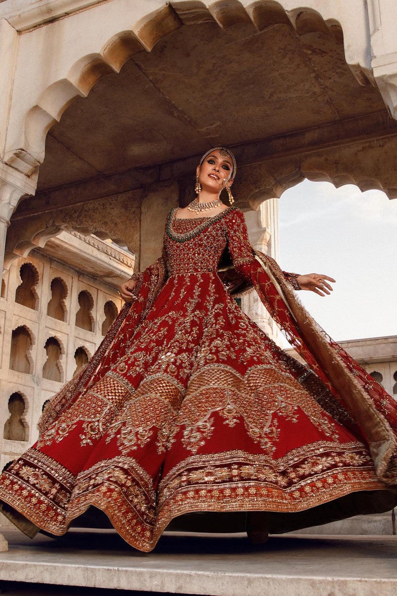 Pakistani Red Zardozi Raw Silk Bridal Lehenga (3-Piece) - Image 3