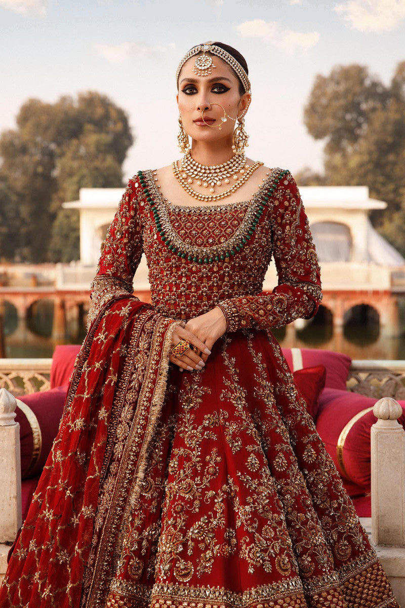 Pakistani Red Zardozi Raw Silk Bridal Lehenga (3-Piece) - Image 5