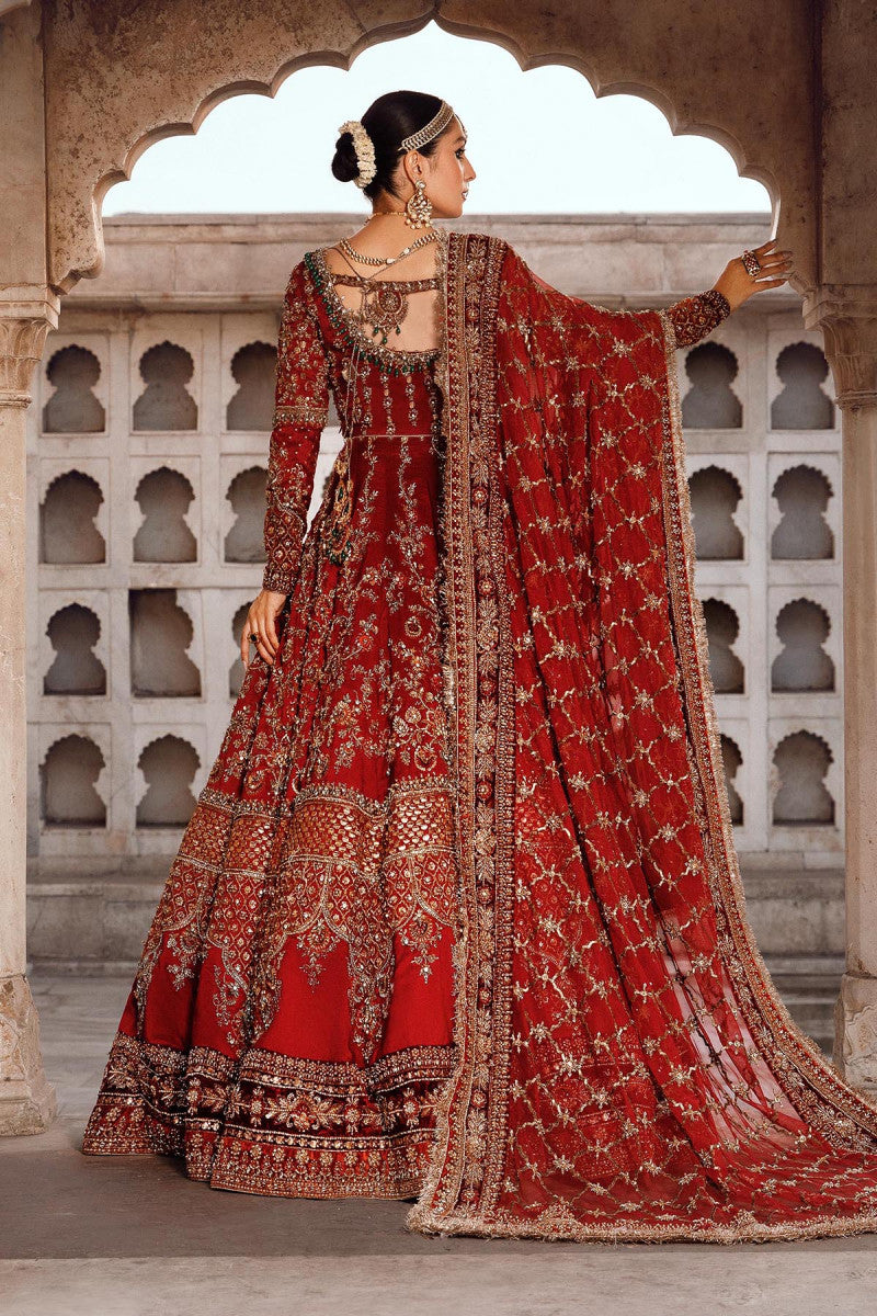 Pakistani Red Zardozi Raw Silk Bridal Lehenga (3-Piece) - Image 6