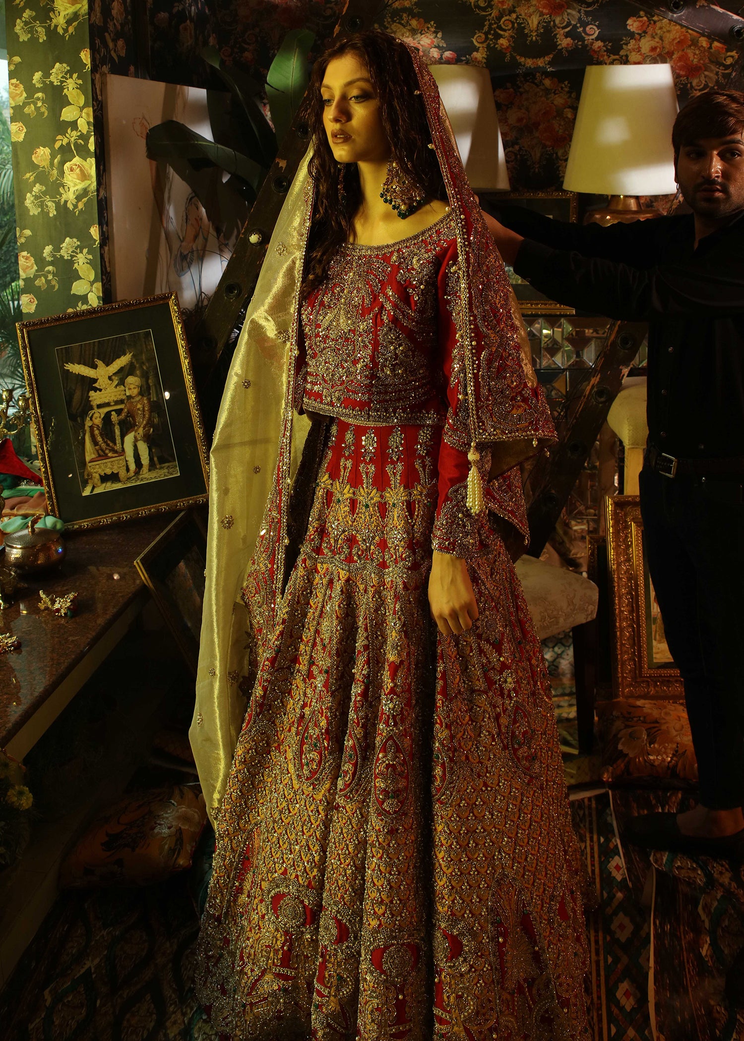 Red Zardozi Raw Silk Lehenga Choli (3-Piece) - Image 1