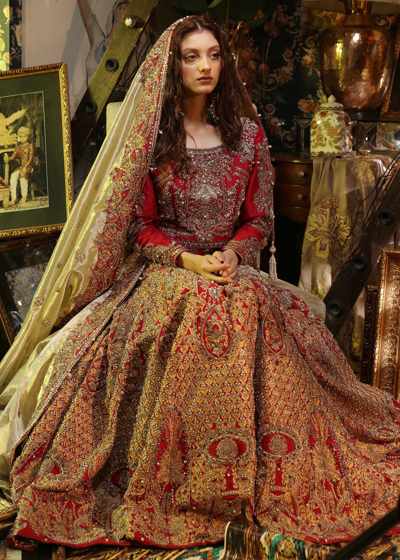 Red Zardozi Raw Silk Lehenga Choli (3-Piece) - Image 5