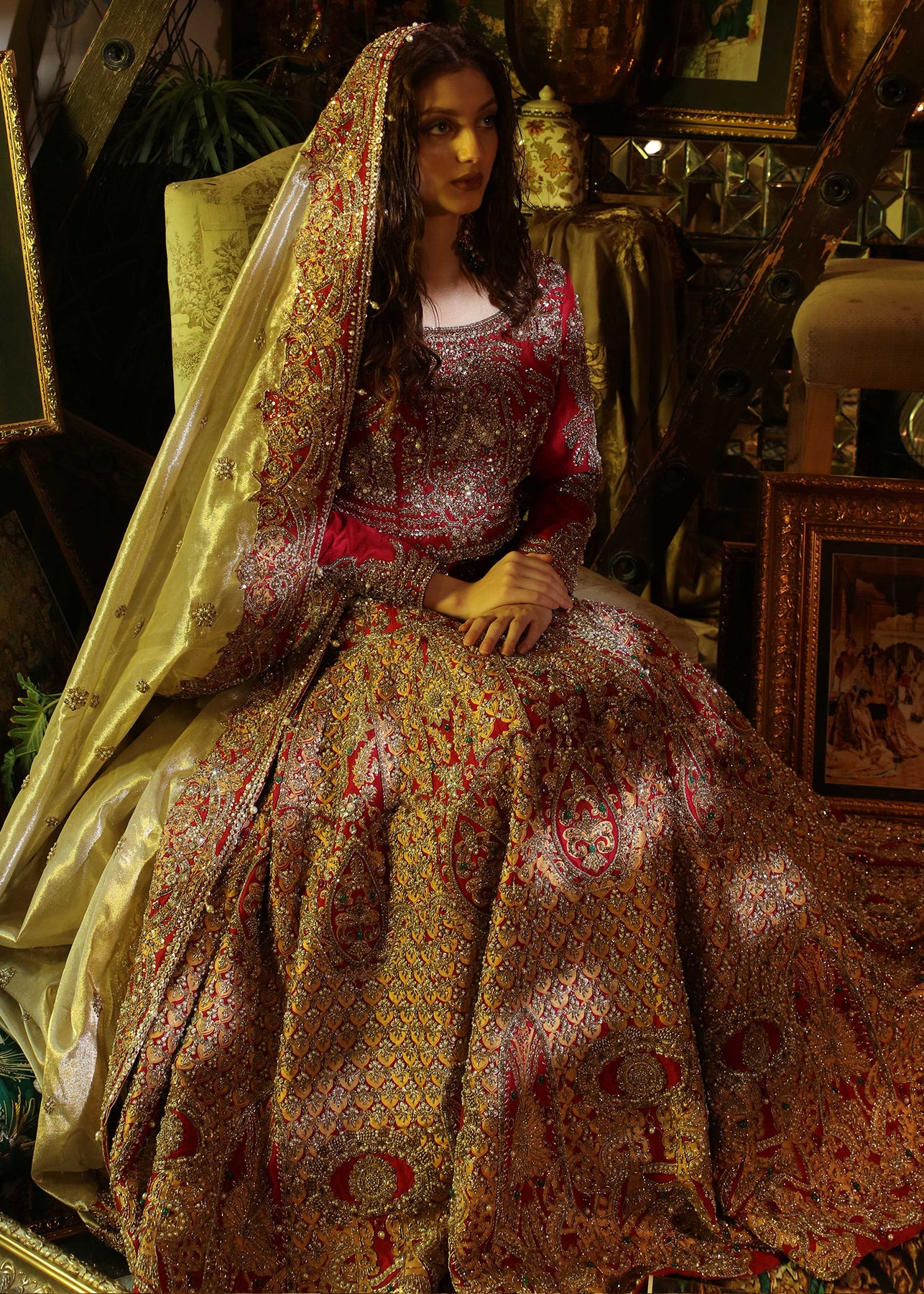 Red Zardozi Raw Silk Lehenga Choli (3-Piece) - Image 6