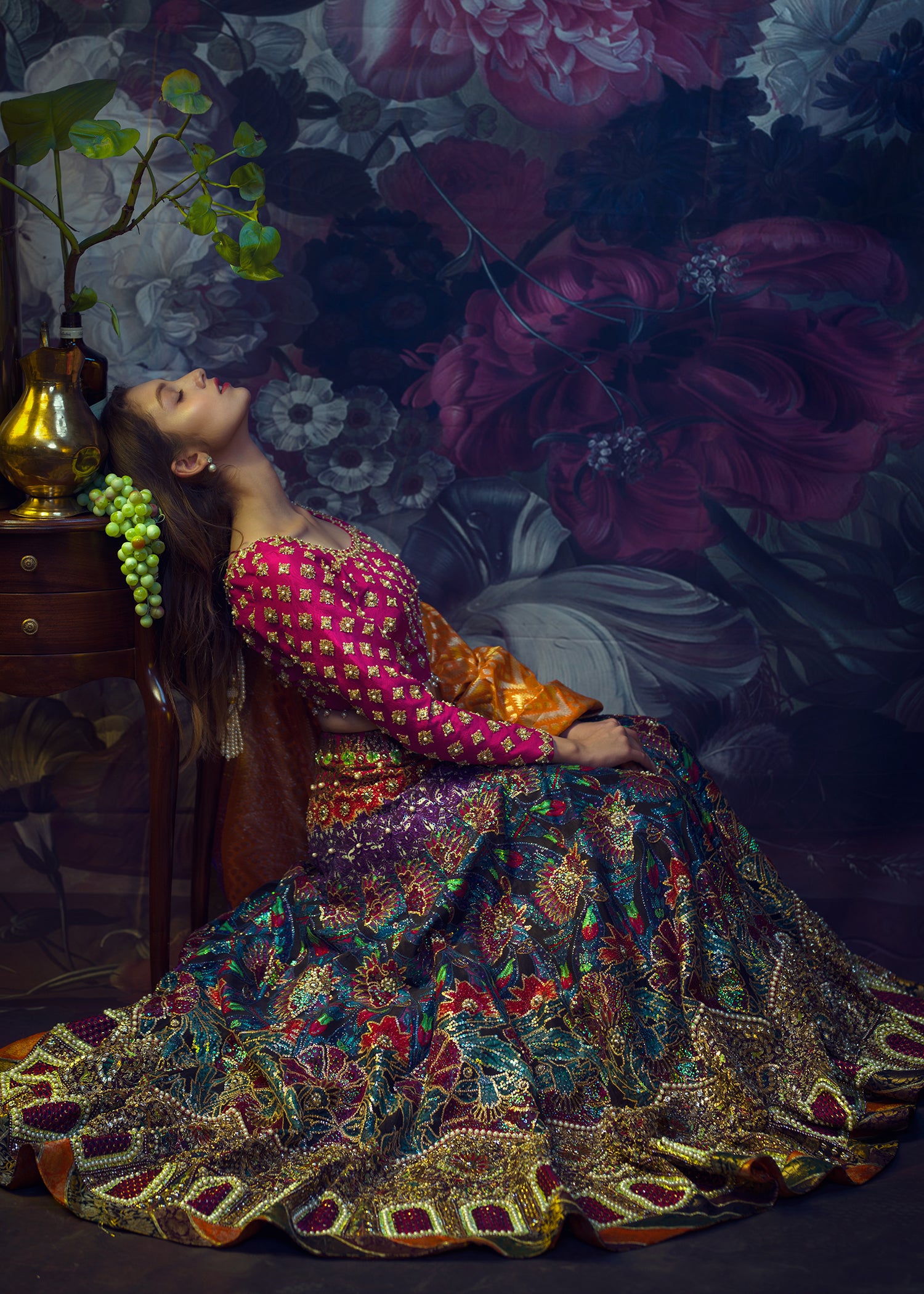 Pakistani Red Embroidered Raw Silk Lehenga Choli (3-Piece) - Image 3