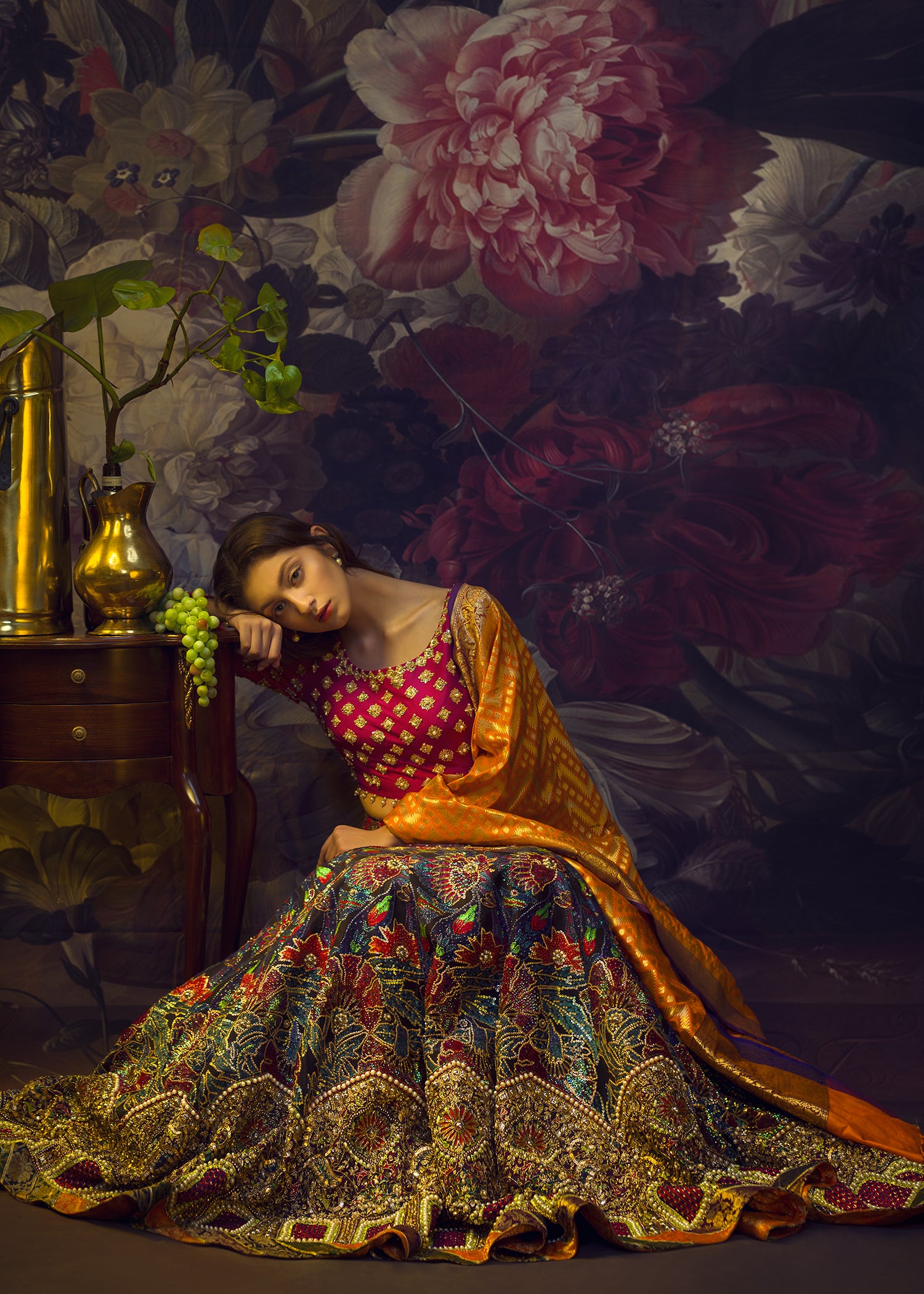 Pakistani Red Embroidered Raw Silk Lehenga Choli (3-Piece) - Image 4